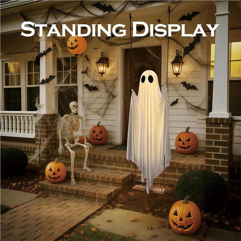 5 FT Large Hanging Swing Ghost Halloween Decor with Led Lights,2026 Spooky Cute Ghosts Decorations for Front Porch Yard Tree,Adjustable Light-Up Swing Ghost,Remote Control,Halloween Decoration Outdoor - Image 5